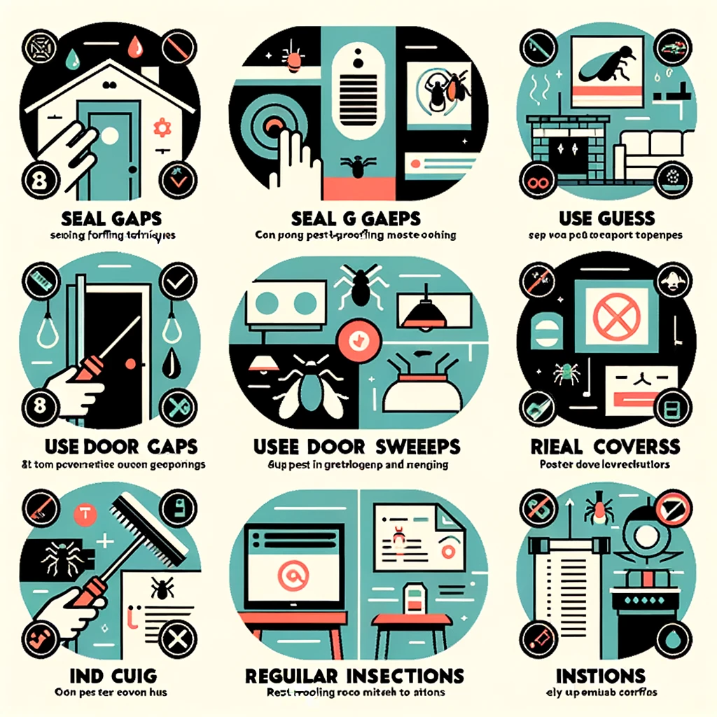 dalle 2023 10 19 101501 vector an informative infographic listing various pest proofing techniques icons represent methods like seal gaps use door sweeps install ven
