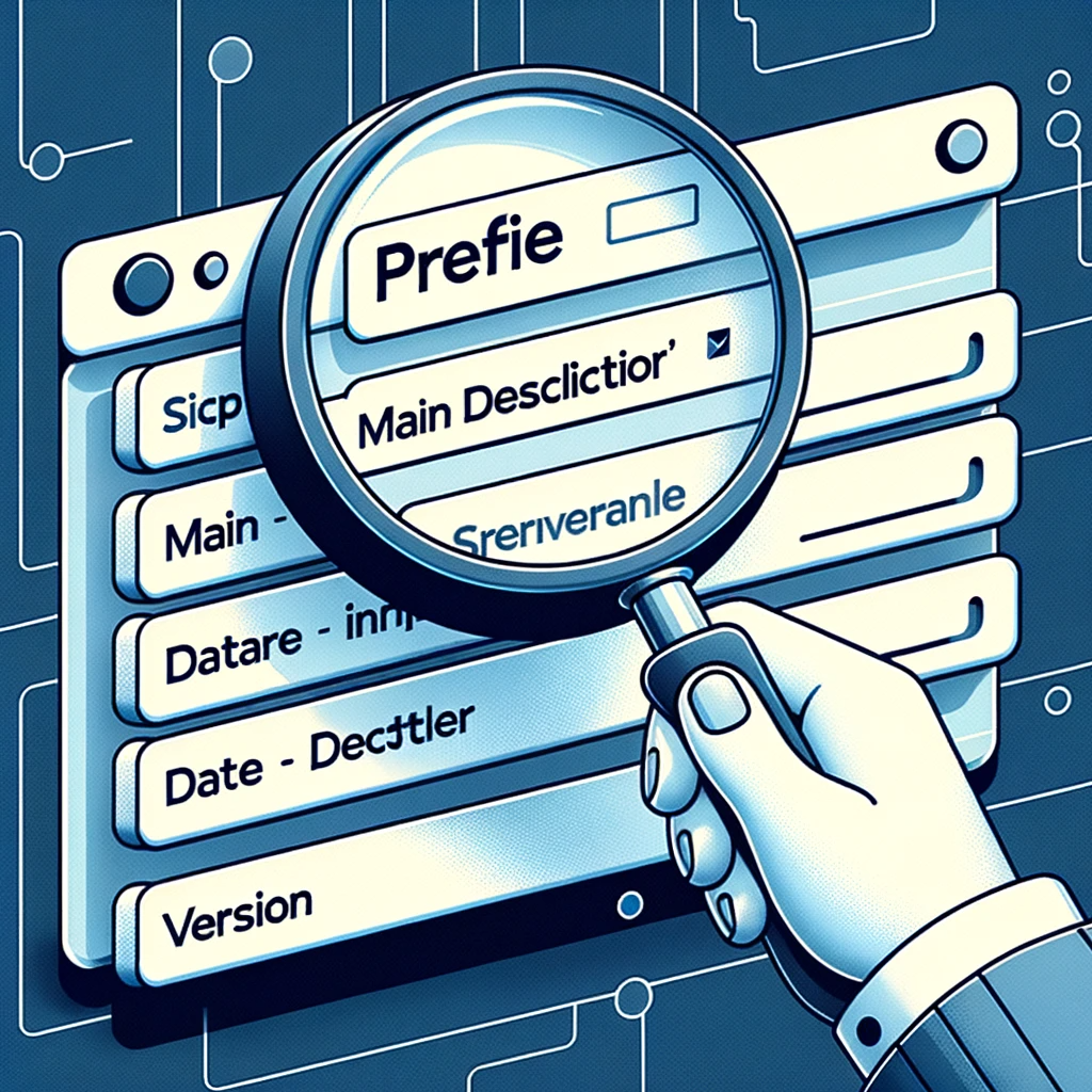 dalle 2023 10 19 142103 illustration a magnifying glass hovering over a search bar on a digital interface revealing the anatomy of a well structured file name labels break