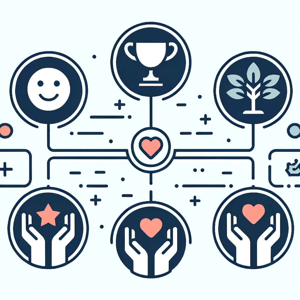 dalle 2023 10 19 085136 vector a sleek and professional infographic illustrating the four categories of success icons representing happiness a smiling face achievemen