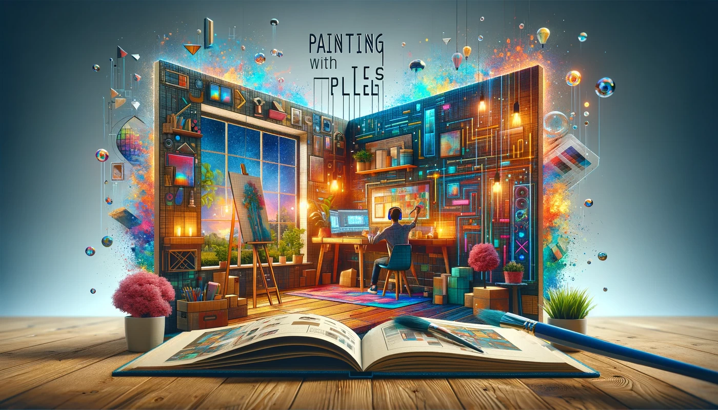 a creative and vibrant image for the chapter painting with pixels digital solutions for home decor challenges the image should depict the innovat