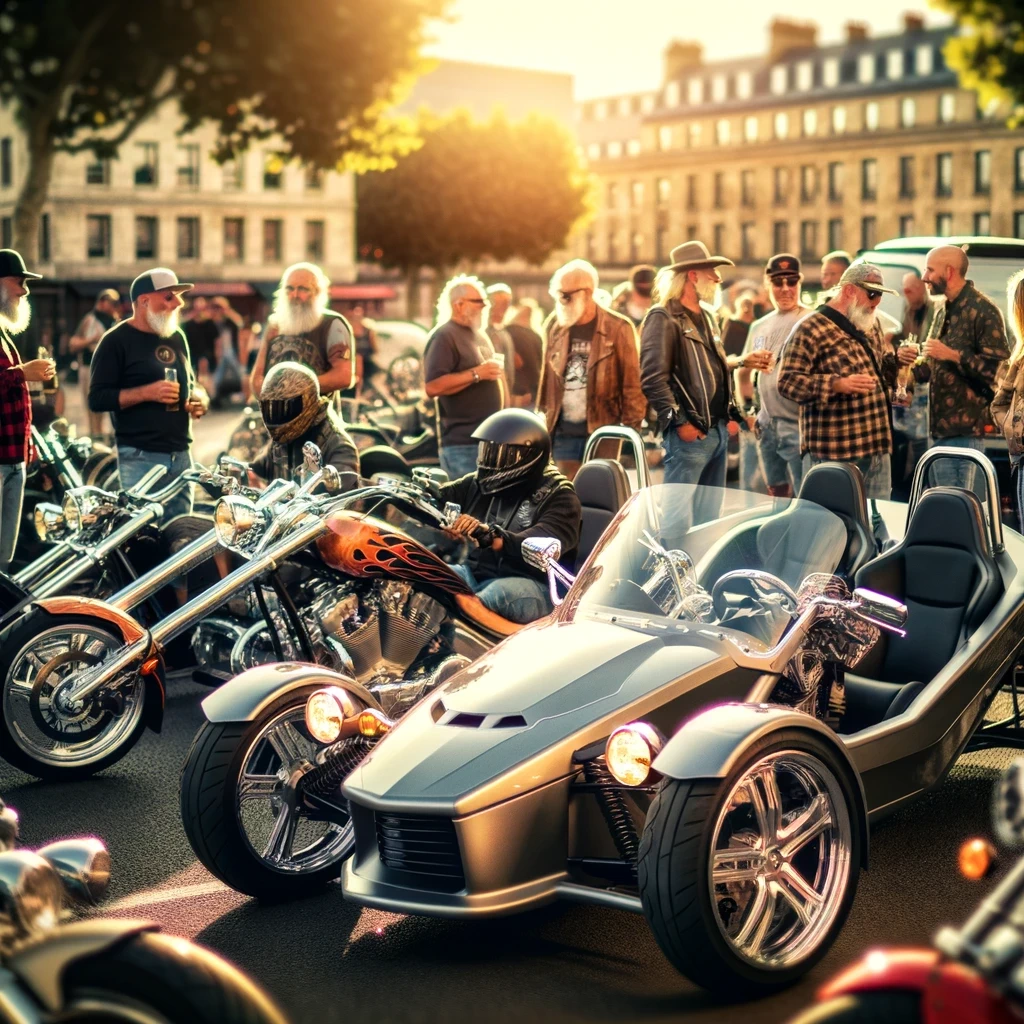 an engaging image that captures the essence of the growing popularity of 3 wheel motorcycles the focus should be on a group of diverse trike enthusia