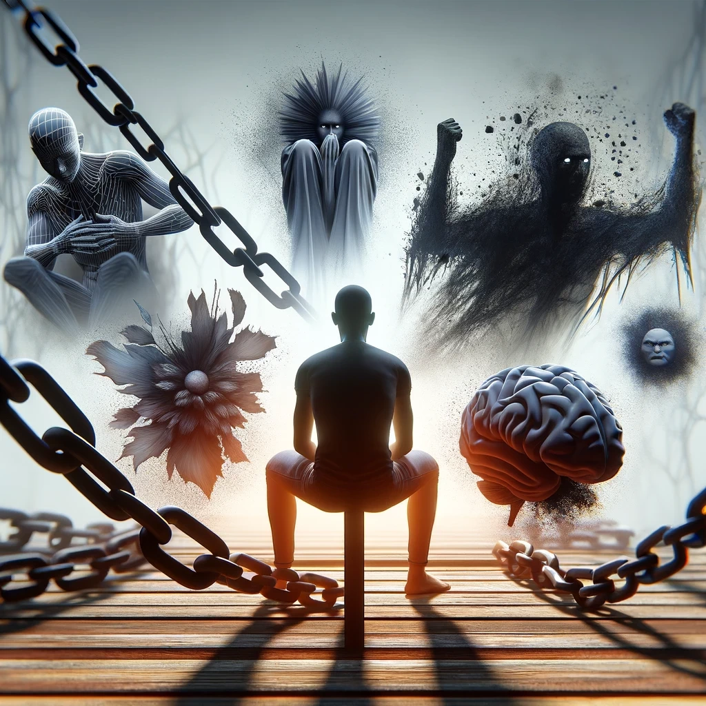 an image capturing the impact of negative emotions like fear guilt and shame on introspection the scene includes a person in a contemplative pose