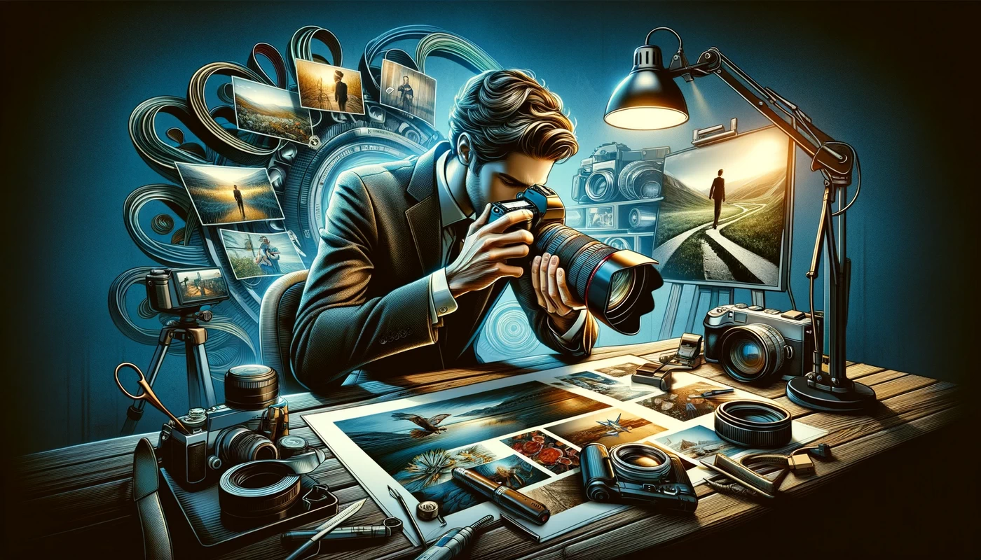 an image showcasing a photographer demonstrating key qualities such as creativity