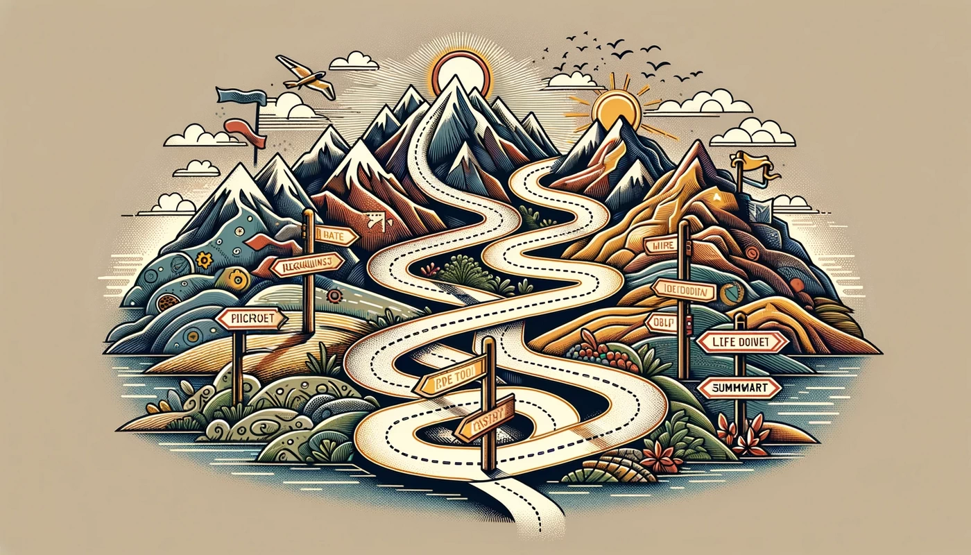 illustration of an intricate map with a road winding through various terrains
