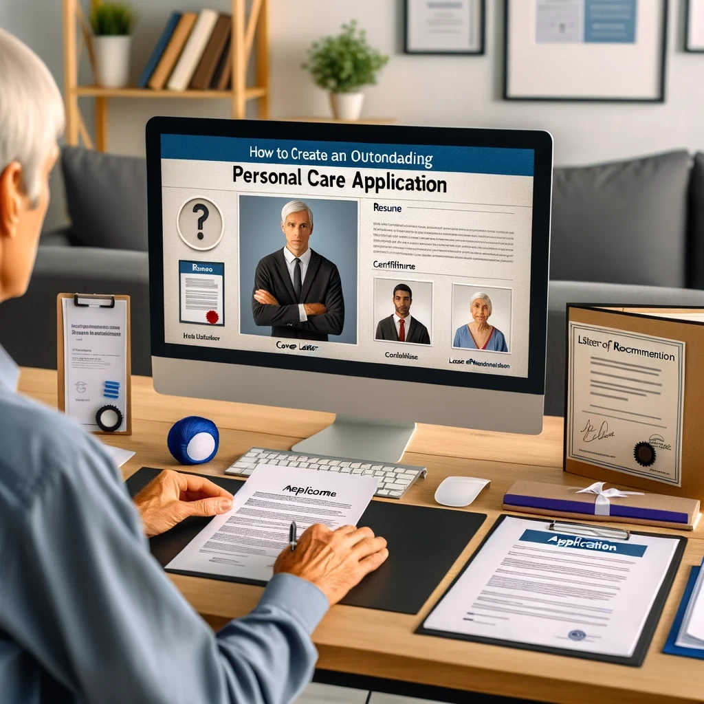 photo of a caucasian man preparing his application package at home with a clean desk displaying a well organized resume a cover letter certificates