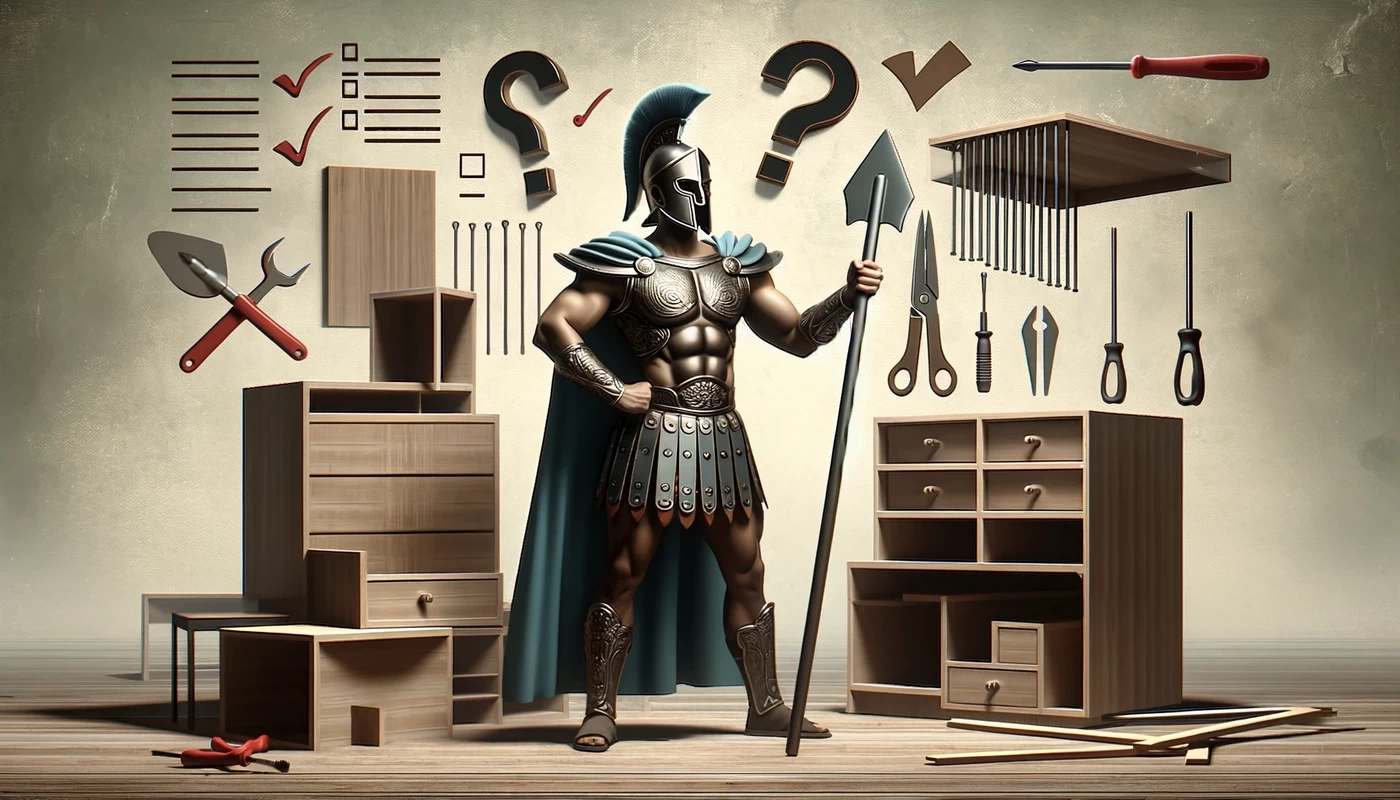 representation of choosing a furniture assembly expert depicted as a gladiator