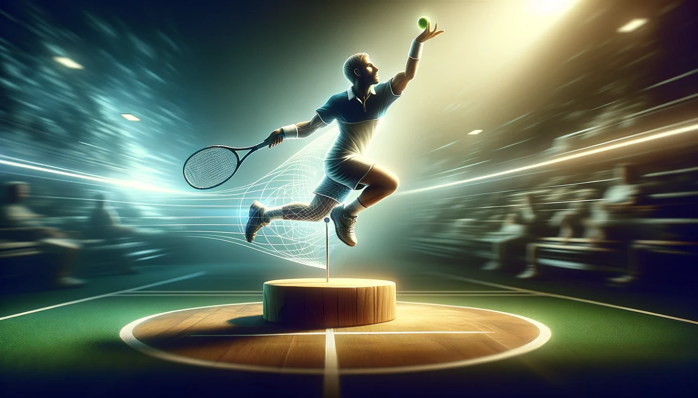 a tennis player in the moment after executing a serve