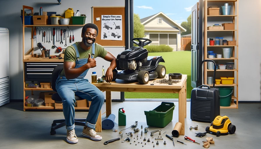 mower repair service you can do at home unleashing your inner mechanic showing a cheerful black man in casual clothing in his garage