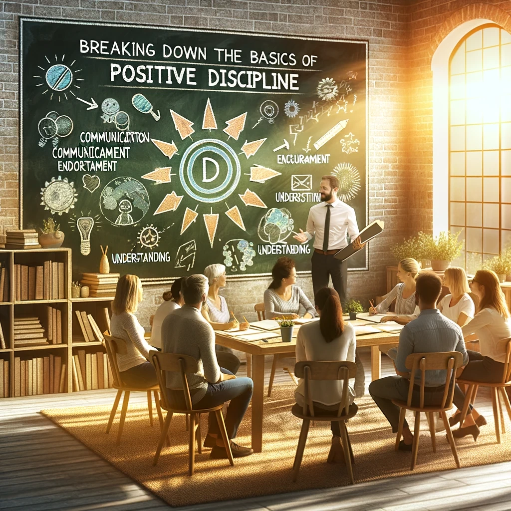 an image representing the concept of breaking down the basics of positive discipline it should show a warm and inviting study room with a large cha