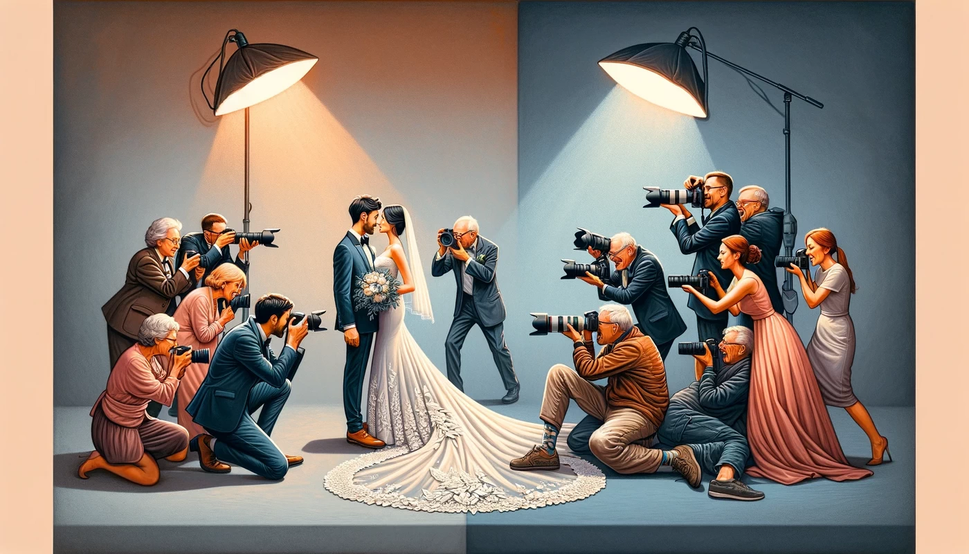 contrast between traditional and photojournalistic styles in wedding photography