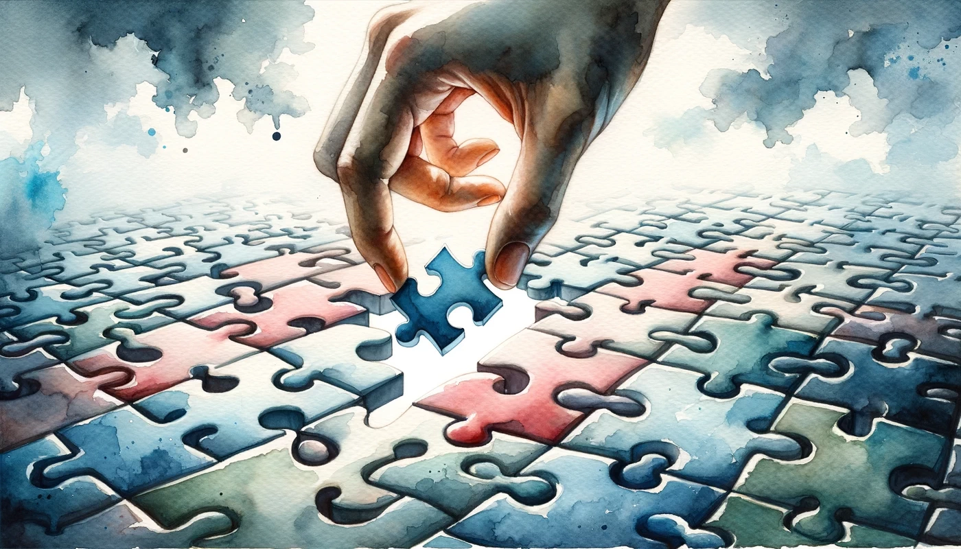 hand placing the final piece of a jigsaw puzzle symbolizing perseverance and determination