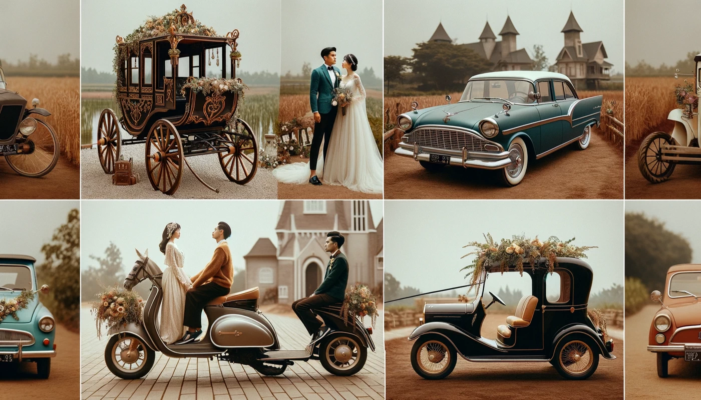 image showcasing the use of transportation props in wedding photography
