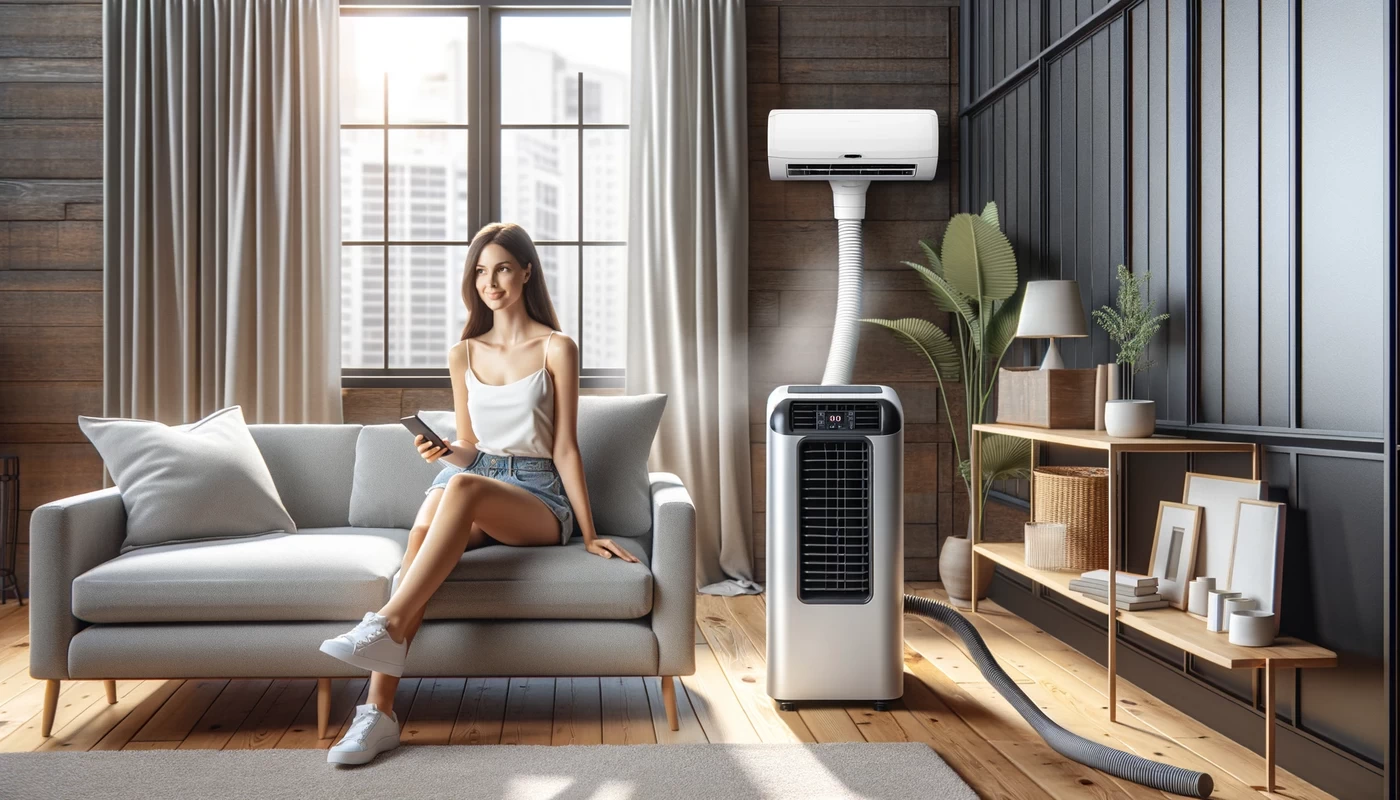 portable ac pros and cons of portable air conditioning the image features a modern portable air conditioning unit in a sty