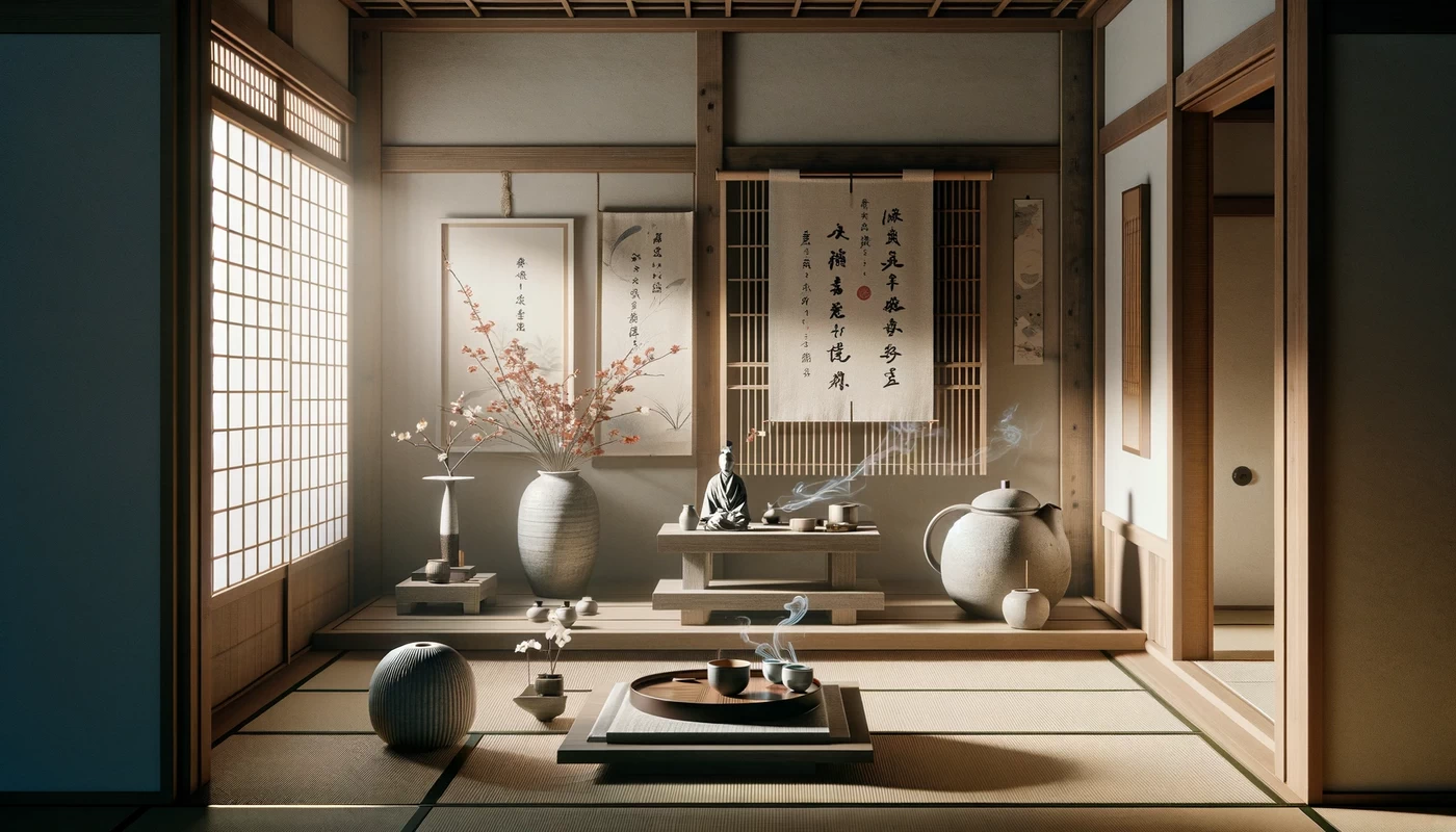 the concept of minimalism in traditional zen buddhism the image depicts a serene traditional japanese setting that embodies t