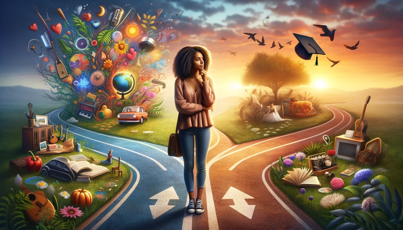 the intersection of passion and purpose when dreams collide with destiny create a realistic image showing a young woman of mixed a